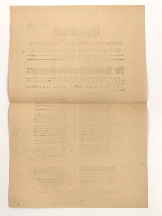 "Extrablatt Sonderdienst Hamburgischer Tageszeitung - Die Waffenstillstandsbedingungen" 10. November 1918, Wandanschlag, 27 x 40 cm