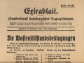 "Extrablatt Sonderdienst Hamburgischer Tageszeitung - Die Waffenstillstandsbedingungen" 10. November 1918, Wandanschlag, 27 x 40 cm