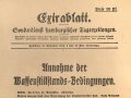 "Extrablatt Sonderdienst Hamburgischer Tageszeitung - Annahme der Waffenstillstands-Bedingungen" 11. November 1918, Wandanschlag, 27 x 40 cm