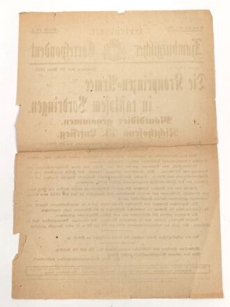 "Extrablatt Hamburgischer Correspondent - Die Kronprinzen Armee in rastlosen Vordringen" 28.März 1918, Wandanschlag, 33 x 47 cm