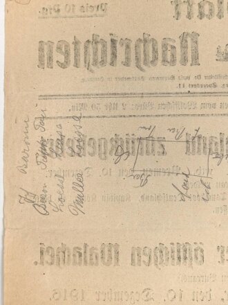 "Extrablatt der Hamburger Nachrichten - Handels Tauchboot Deutschland zurückgekehrt" 10. Dezember 1916, Wandanschlag, 31 x 46 cm