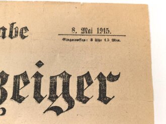 "Sonder-Ausgabe des General-Anzeiger für Hamburger-Altona -Libau genommen" 8. Mai 1915, Wandanschlag, 33 x 47 cm