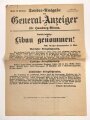 "Sonder-Ausgabe des General-Anzeiger für Hamburger-Altona -Libau genommen" 8. Mai 1915, Wandanschlag, 33 x 47 cm