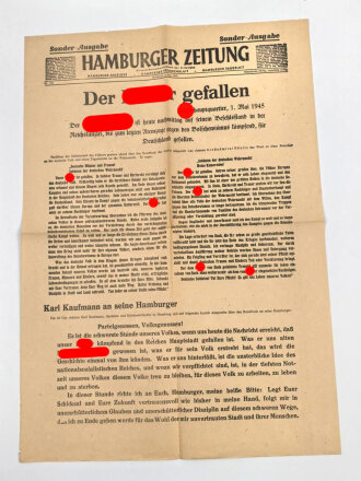 "Hamburger Zeitung - Der Führer gefallen"...