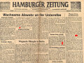 "Hamburger Zeitung - Wachsame Abwehr an der Unterelbe" 27. April 1945, 1 Seite