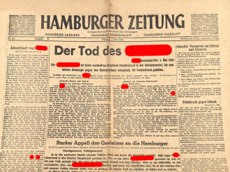 "Hamburger Zeitung - Der Tod des Führer" 2. Mai 1945, 1 Seite