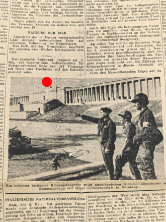 "Sonder-Ausgabe, Die Mitteilungen - Deutschland kapituliert" 9. Mai 1945, 31 x 47 cm