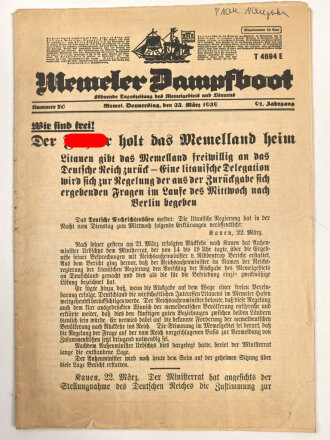 "Memeler Dampfboot - Der Führer holt das Memelland heim" 23. März 1939
