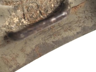 Heer, Koppelschloss für Mannschaften . Eisen lackiert, an Lederzunge von Noeller Lüdenscheid 1940, getragenes Stück