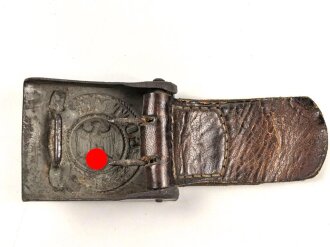Heer, Koppelschloss für Mannschaften . Eisen lackiert, an Lederzunge von Noeller Lüdenscheid 1940, getragenes Stück