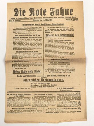 "Die Rote Fahne, Kommunistische Partei Deutschlands (Spartakusbund)" 15. März 1920, 1 Seite, 29 x 45 cm