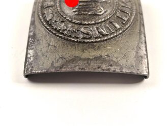 Heer, Koppelschloss für Mannschaften . Eisen lackiert, an Lederzunge von E.Schneider Lüdenscheid 1940, getragenes Stück