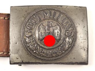 Heer, Koppelschloss für Mannschaften . Eisen lackiert, an Lederzunge von Dransfeld  Menden 1940, getragenes Stück