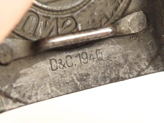 Heer, Koppelschloss für Mannschaften . Eisen lackiert, an Lederzunge von Dransfeld  Menden 1940, getragenes Stück