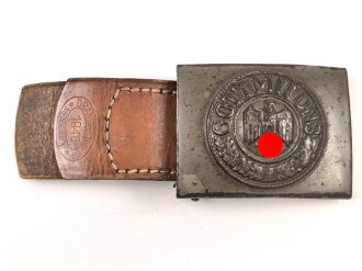 Heer, Koppelschloss für Mannschaften . Eisen lackiert, an Lederzunge von Dransfeld  Menden 1940, getragenes Stück