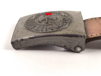 Heer, Koppelschloss für Mannschaften . Eisen lackiert, an Lederzunge von Dransfeld  Menden 1940, getragenes Stück