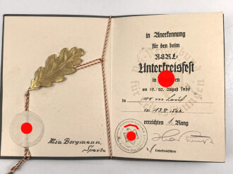 Nationalsozialistischer Reichsbund für Leibesübungen, Anerkennungsurkunde für das Unterkreisfest in Nordhorn am 19./20. August 1939