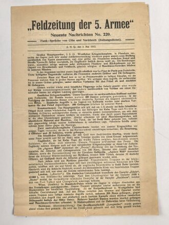 1.Weltkrieg "Feldzeitung der 5. Armee" 3. Mai...