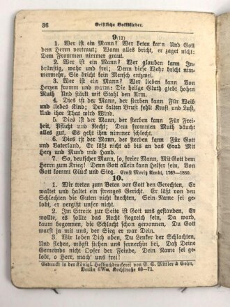 1.Weltkrieg "Feldgesangbuch für die evangelischen Mannschaften des Heeres" datiert 1914, 36 Seiten, DIN A6