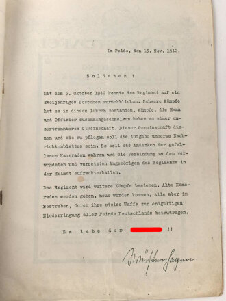 "Unser Regiment - Nachrichten November 1942"...