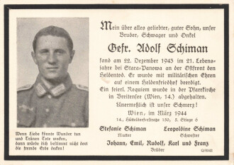 Traueranzeige eines Gefreiten, Maße 15 x 10 cm