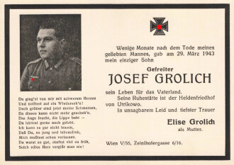 Traueranzeige für einen Gefreiten, Maße 15 x 10 cm