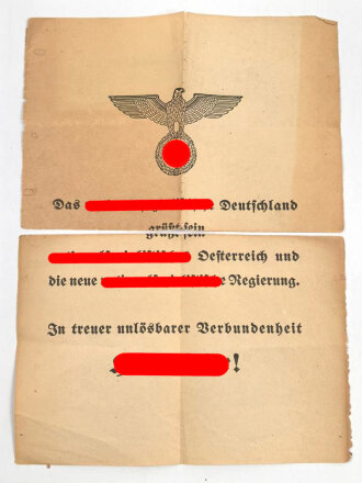 Wandanschlag "Das Nationalsozialistische Deutschland grüßt sein Nationalsozialistisches Österreich" defekt, DIN A4
