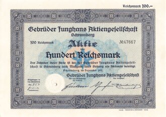 Gebrüder Junghans "Aktie über 100 Reichsmark" 1931