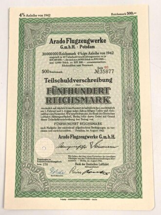 Arado Flugzeugwerke "Teilschuldverschreibung über 500 Reichsmark" 1942