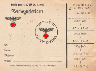 "Reichszuckerkarte" der Stadt Landsberg,...