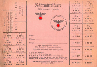 "Nährmittelkarte" der Stadt Landsberg, gültig vom 11.3. bis 7.4.1940, DIN A5