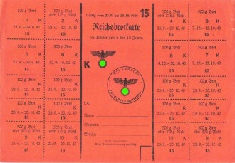 "Reichsbrotkarte" für Kinder von 6 bis 10...
