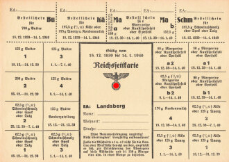 "Reichsfettkarte" der Stadt Landsberg, gültig vom 18.12 bis 14.1.1941, DIN A5