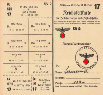 "Reichsfettkarte für Selbstversorger mit...