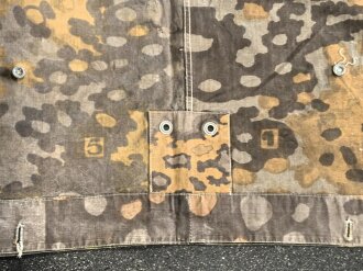 Waffen SS , Zeltbahn "Platane "Tarn, getragenes Stück mit Nummern "1" und "5" Hersteller "Warei Berlin"