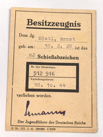 Ausweise eines Angehörigen der Flieger HJ und des...