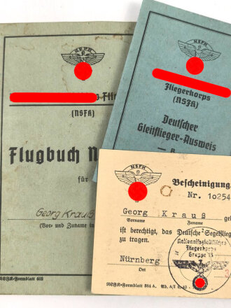 NS Fliegerkorps NSFK, Gruppe Ausweise eines Gleit- und Segelfliegers