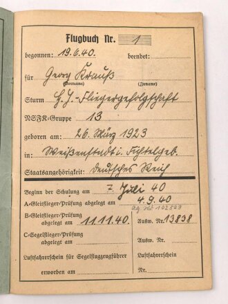 NS Fliegerkorps NSFK, Gruppe Ausweise eines Gleit- und Segelfliegers