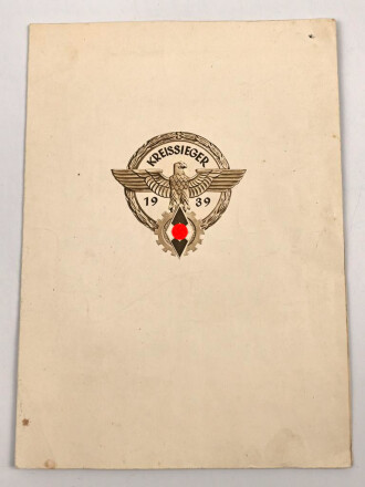 Verleihungsurkunde zum Abzeichen für Kreissieger 1939