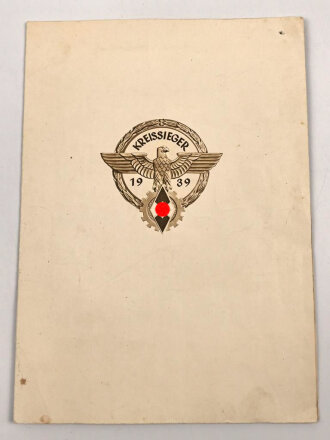 Verleihungsurkunde zum Abzeichen für Kreissieger 1939