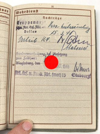 Wehrpaß Heer, eingestellt am 2.9.1940 bei schwere Artillerie Ersatz Abteilung 40 ( mot )