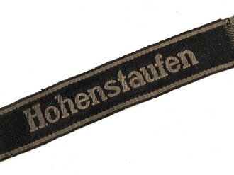 Waffen SS, Ärmelband für Mannschaften der 9. SS-Panzer-Division „Hohenstaufen“ . Stark getragenes Stück, Gesamtlänge knapp über 40cm