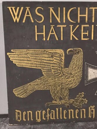 "Den Gefallenen Helden des Schönbühl" Holzschild Originallack, Maße etwa 190 x 120cm. KEIN VERSAND