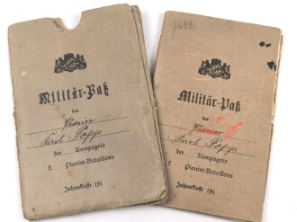 Bayern, Militärpaß , Diensteintritt am 23.6.15 bei Pionier Park Komp. 10. Frankreichfeldzug, Eisernes Kreuz 2. Klasse 1918. In defekter Hülle.