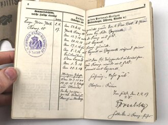 Bayern, Militärpaß , Diensteintritt am 23.6.15 bei Pionier Park Komp. 10. Frankreichfeldzug, Eisernes Kreuz 2. Klasse 1918. In defekter Hülle.