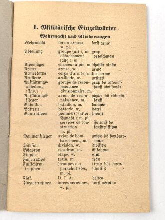 "Wehrmacht Sprachführer - Deutsch/Französisch" 47 Seiten, DIN A6, gebraucht