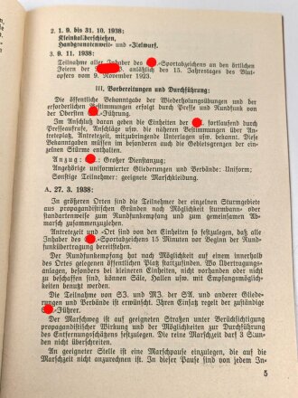 Die Oberste SA-Führung, "Richtlinien für die Wiederholungsübungen der Inhaber des SA-Sportabzeichens im Jahre 1938 und Teilnehmerkarte, 12 Seiten, DIN A5, guter Zustand