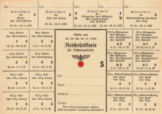 "Reichsfettkarte" für Schwerarbeiter, gültig vom 23.10. bis 19.11.1939, DIN A5
