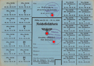 "Reichsfleischkarte" der Gemeinde Utting, gültig vom 23.10. bis 19.11.1939, DIN A5