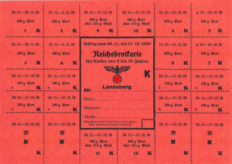 "Reichsbrotkarte" für Kinder von 6 bis 10...